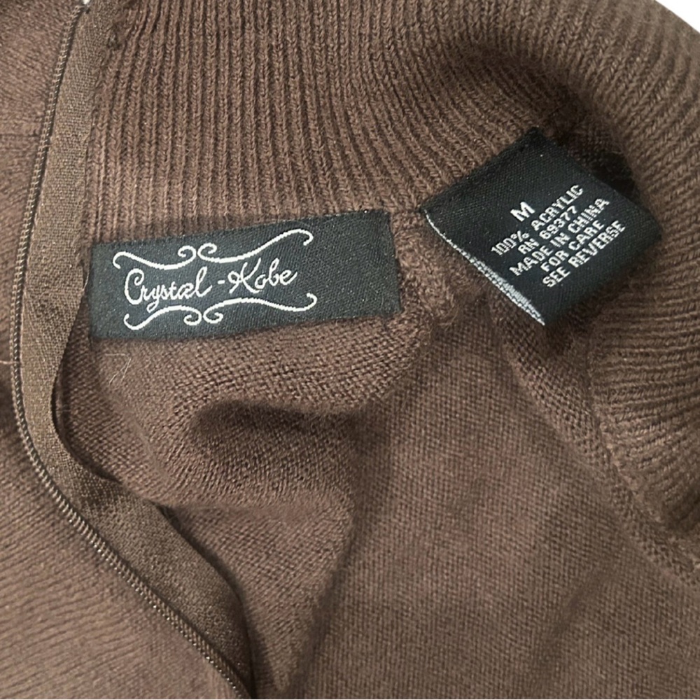 Crystal Kobe Quarter Zip Sweater | Chocolate Brown | Size M - Picture 3 of 6